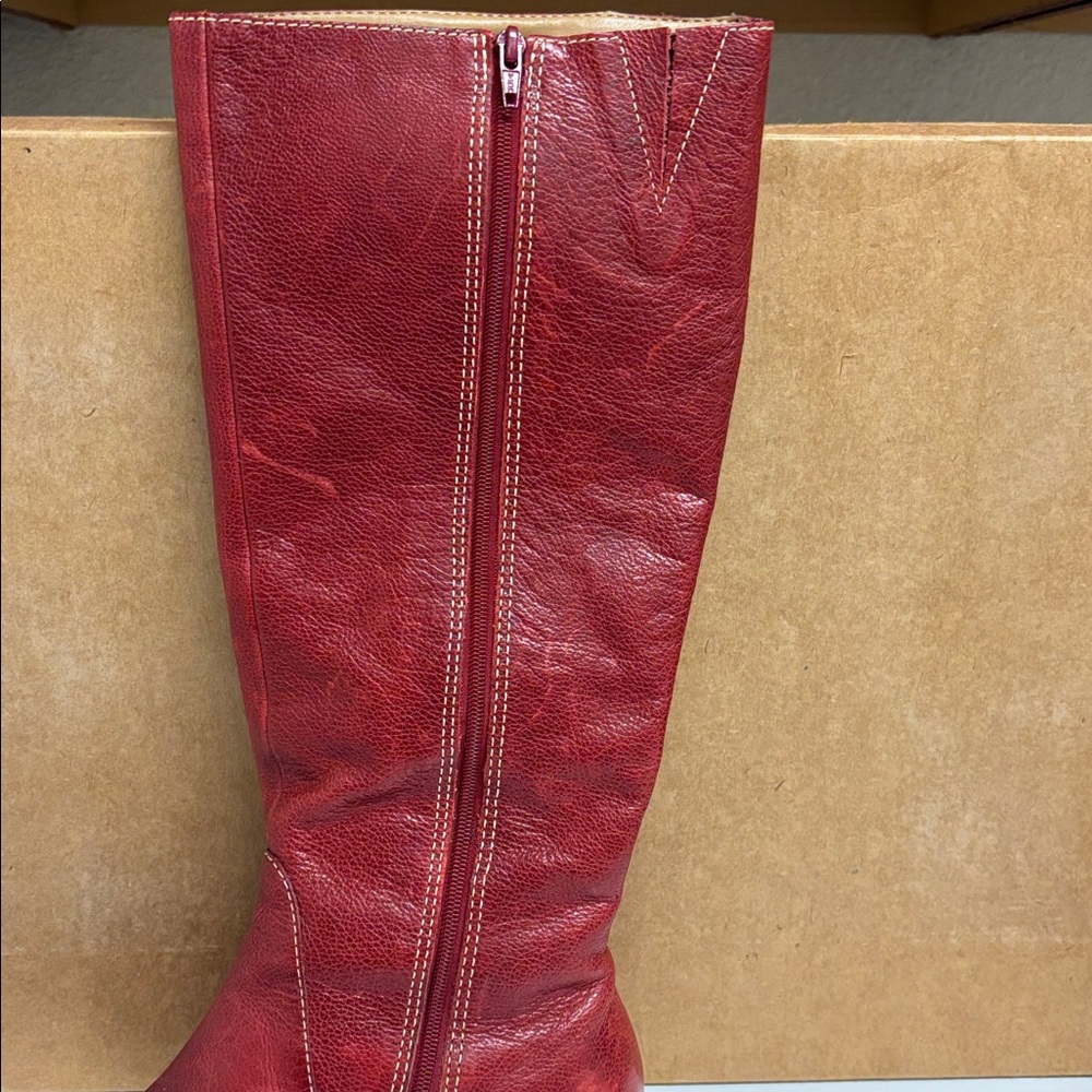 Anthropologie Red Leather Knee High Boots - Picture 5 of 8